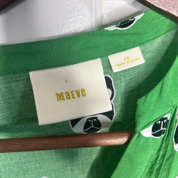 Maeve Anthropologie Composed Pintuck Button-down Top 10 Frenchie Green Bulldog - Picture 6 of 9